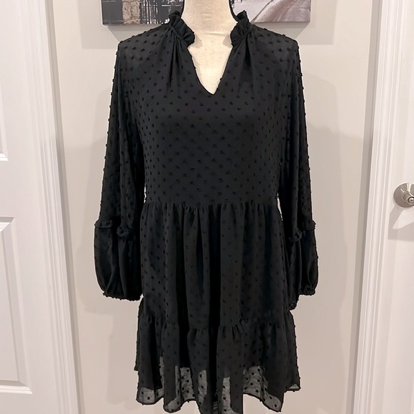 CeCe Long Sleeve Clip Dot Ruffled Dress - Picture 2 of 7